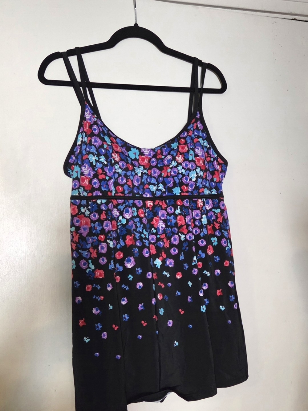 Swimsuits For All Black With Multi Color Flowers Swim Dress Size 16
